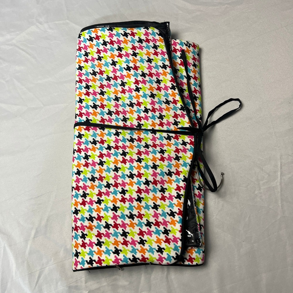 Hanging Travel Organizer Once Upon A Rose 6 Pocket Houndstooth‎ Roll Up 34x16
